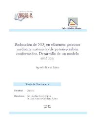 Reducción de NOx en efluentes gaseosos mediante materiales de potasio / carbón conformados. Desarrollo de un modelo cinético / Agustín Bueno López | Biblioteca Virtual Miguel de Cervantes