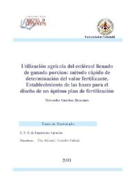 Utilización agrícola del estiércol licuado de ganado porcino : método rápido de determinación del valor fertilizante. Establecimiento de las bases para el diseño de un óptimo plan de fertilización | Biblioteca Virtual Miguel de Cervantes