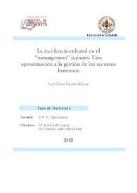 La incidencia cultural en el "management" japonés. Una aproximación a la gestión de los recursos humanos / Luis Óscar Ramos Alonso | Biblioteca Virtual Miguel de Cervantes