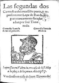 Las segundas dos comedias del excelente poeta y representante Lope de Rueda / ahora nuevamente sacadas a luz por Joan Timoneda | Biblioteca Virtual Miguel de Cervantes