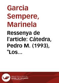 Ressenya de l'article: Cátedra, Pedro M. (1993), "Los Doze trabajos de Hércules en el Tirant (Lecturas de la obra de Villena en Castilla y Aragón)", Actes del Symposion 'Tirant lo Blanc', Barcelona, Quaderns Crema ('Assaig', 14), ps. 171-205 | Biblioteca Virtual Miguel de Cervantes