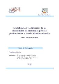 Modelización y estimación de la durabilidad de materiales pétreos porosos frente a la cristalización de sales / David Benavente García | Biblioteca Virtual Miguel de Cervantes