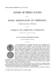 Bronces de Tiberio Claudio en el museo arqueológico de Tarragona : observaciones críticas sobre el reciente descubrimiento numismático verificado en aquella ciudad / Buenaventura Hernández Sanahuja | Biblioteca Virtual Miguel de Cervantes