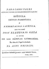 Para casos tales suelen tener los maestros oficiales ... / Tomás de Iriarte | Biblioteca Virtual Miguel de Cervantes