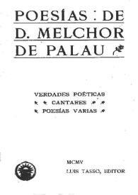 Poesías / de D. Melchor de Palau | Biblioteca Virtual Miguel de Cervantes