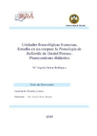 Unidades fraseológicas francesas. Estudio en un "corpus" : la "Pentalogía de Belleville" de Daniel Pennac. Planteamiento didáctico / M.ª Ángeles Solano Rodríguez | Biblioteca Virtual Miguel de Cervantes