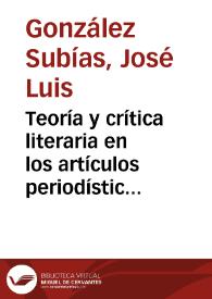 Teoría y crítica literaria en los artículos periodísticos del dramaturgo romántico José María Díaz / José Luis González Subías | Biblioteca Virtual Miguel de Cervantes