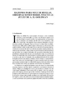 Razones para seguir reglas. Observaciones sobre "Practical Rules" de A.H. Goldman | Biblioteca Virtual Miguel de Cervantes