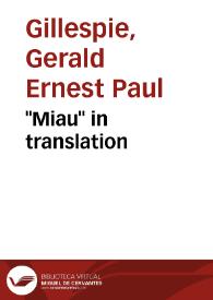 "Miau" in translation / Gerald Gillespie | Biblioteca Virtual Miguel de Cervantes