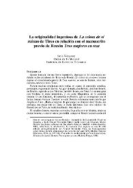 La originalidad ingeniosa de "La celosa de sí misma" de Tirso en relación con el manuscrito previo de Remón "Tres mujeres en una" / Luis Vázquez | Biblioteca Virtual Miguel de Cervantes