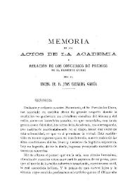 Memoria de los actos de la Academia y relación de los Concursos de premios en el presente curso / por El Excmo. Sr. Juan Catalina García | Biblioteca Virtual Miguel de Cervantes