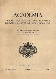 Academia : Boletín de la Real Academia de Bellas Artes de San Fernando. Primer semestre 1953. Vol. II. Número 1. Preliminares e índices | Biblioteca Virtual Miguel de Cervantes