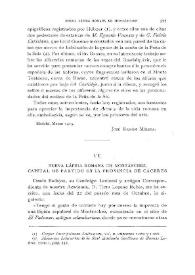 Nueva lápida romana de Montánchez, capital de partido en la provincia de Cáceres / Fidel Fita | Biblioteca Virtual Miguel de Cervantes