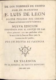 De los Nombres de Cristo... | Biblioteca Virtual Miguel de Cervantes