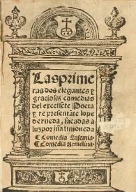 Las Primeras dos elegantes y graciosas comedias del excelle[n]te poeta y representa[n]te ..., sacadas a luz ... ; Las Segu[n]das dos comedias del excellente poeta, y representante ... agora nuevamente sacadas a luz ... ; Los Colloquios pastoriles de muy agraciada y apazible prosa, co[m]puestos por el excelente poeta y gracioso representa[n]te Lope de Rueda, sacados a luz por Juan Timoneda | Biblioteca Virtual Miguel de Cervantes