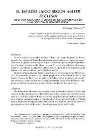 El estado laico según mater ecclesia : libertad religiosa y libertad de conciencia en una sociedad democrática / Pierluigi Chiassoni | Biblioteca Virtual Miguel de Cervantes