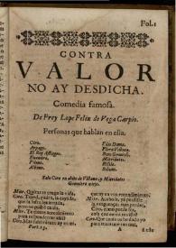 Contra valor no ay desdicha | Biblioteca Virtual Miguel de Cervantes