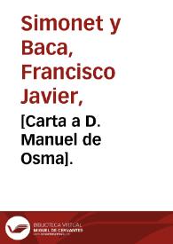 [Carta a D. Manuel de Osma]. | Biblioteca Virtual Miguel de Cervantes