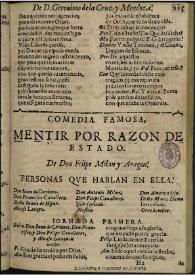 Mentir por razon de estado / de don Felipe Milan y Aragon | Biblioteca Virtual Miguel de Cervantes