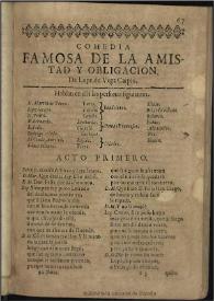 La amistad y obligacion / de Lope de Vega Carpio | Biblioteca Virtual Miguel de Cervantes