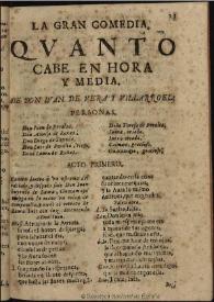 Quanto cabe en hora y media / de Don Iuan de Vera y Villarroel | Biblioteca Virtual Miguel de Cervantes