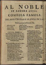 Al noble su sangre avisa / del Maestro Tomas Manuel de Paz | Biblioteca Virtual Miguel de Cervantes