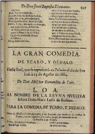 La gran comedia de Ycaro, y Dedalo / de Don Melchor Fernandez de Leon | Biblioteca Virtual Miguel de Cervantes