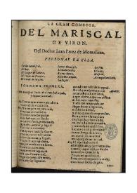 El Mariscal de Viron / del Dotor [sic] Iuan Perez de Montaluan | Biblioteca Virtual Miguel de Cervantes