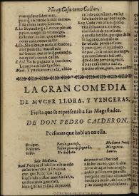 Muger llora, y venceras / de don Pedro Calderon de la Barca | Biblioteca Virtual Miguel de Cervantes