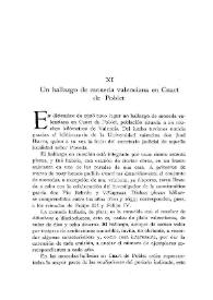 Un hallazgo de moneda valenciana en Cuart de Poblet / F. Mateu y Llopis | Biblioteca Virtual Miguel de Cervantes