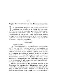 Copias de documentos en los Archivos Españoles / Antonio Ballesteros, Vicente Castañeda y Francisco Rodríguez Marin | Biblioteca Virtual Miguel de Cervantes