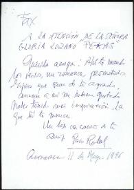 Fax de Francisco Rabal a Gloria Lozano. Cuernavaca, 11 de mayo de 1996 | Biblioteca Virtual Miguel de Cervantes