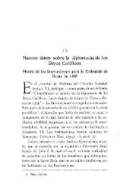 Nuevos datos sobre la diplomacia de los Reyes Católicos. Minuta de las Instrucciones para la Embajada de Roma en 1493 / Erasmo Buceta | Biblioteca Virtual Miguel de Cervantes