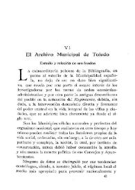 El Archivo Municipal de Toledo : Estudio y relación de sus fondos / Antonio Sierra Corella | Biblioteca Virtual Miguel de Cervantes