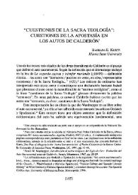 "Cuestiones de la Sacra Teología": cuestiones de la apostasía en los autos de Calderón / Barbara E.Kurtz | Biblioteca Virtual Miguel de Cervantes