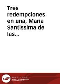 Tres redempciones en una, Maria Santissima de las Mercedes al pie de la Cruz, redimida en lo passado, Corredemptora en lo presente y revelada redemptora en lo futuro : panegyrico ... patente el Santissimo Sacramento / dixo el M.R.P. Maestro Joseph del Hierro ... | Biblioteca Virtual Miguel de Cervantes