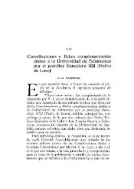 Constituciones y Bulas complementarias dadas a la Universidad de Salamanca por el pontífice Benedicto XIII (Pedro de Luna) / Julio Puyol | Biblioteca Virtual Miguel de Cervantes