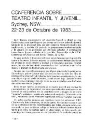 Conferencia sobre Teatro Infantil y Juvenil en Sidney, NSW, 22-23 de octubre de 1983 | Biblioteca Virtual Miguel de Cervantes