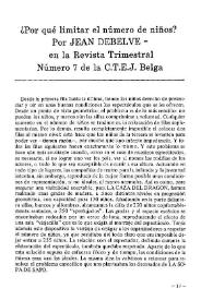 ¿Por qué limitar el número de niños? En la Revista Trimestral Número 7 de la C.T.E.J. Belga / por Jean Debelve | Biblioteca Virtual Miguel de Cervantes