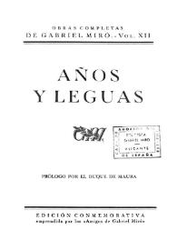 Años y leguas / Gabriel Miró | Biblioteca Virtual Miguel de Cervantes