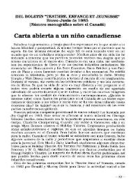 Carta abierta a un niño canadiense / Joyce Doolittle | Biblioteca Virtual Miguel de Cervantes