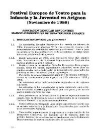 Festival Europeo de Teatro para la Infancia y la Juventud en Avignon (noviembre de 1988) | Biblioteca Virtual Miguel de Cervantes