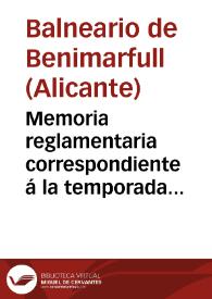 Memoria reglamentaria correspondiente á la temporada oficial de 1891 : Benimarfull / [director] Joaquin Ma Aleixandre. | Biblioteca Virtual Miguel de Cervantes