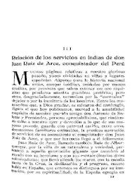 Relación de los servicios en Indias de don Juan Ruiz de Arce, conquistador del Perú / Antonio del Solar y Taboada, el marqués de Ciadoncha | Biblioteca Virtual Miguel de Cervantes