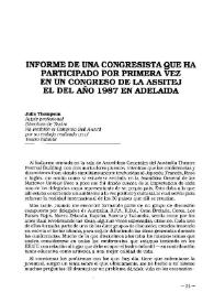 Informe de una congresista que ha participado por primera vez en un congreso de la ASSITEJ en del año 1987 en Adelaida / Julie Thompson | Biblioteca Virtual Miguel de Cervantes