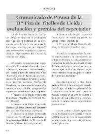 Comunicado de Prensa de la 11ª Fira de Titelles de Llleida: evaluación y premios del espectador | Biblioteca Virtual Miguel de Cervantes