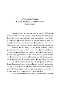 Agradecimiento por el Premio a Titirimundi / Julio Michel | Biblioteca Virtual Miguel de Cervantes