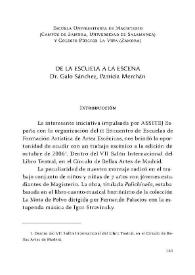 De la escuela a la escena / Dr. Galo Sánchez; Patricia Merchán, de la Escuela Universitaria de Magisterio (Campus de Zamora, Universidad de Salamanca y Colegio Público La Viña (Zamora)) | Biblioteca Virtual Miguel de Cervantes