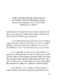 Conclusions forum taboo topics in theatre for children and youth / Manon van de Water | Biblioteca Virtual Miguel de Cervantes