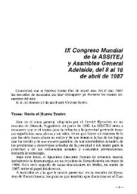 IX Congreso Mundial de la ASSITEJ y Asamblea General. Adelaide, del 8 al 16 de abril de 1987 | Biblioteca Virtual Miguel de Cervantes